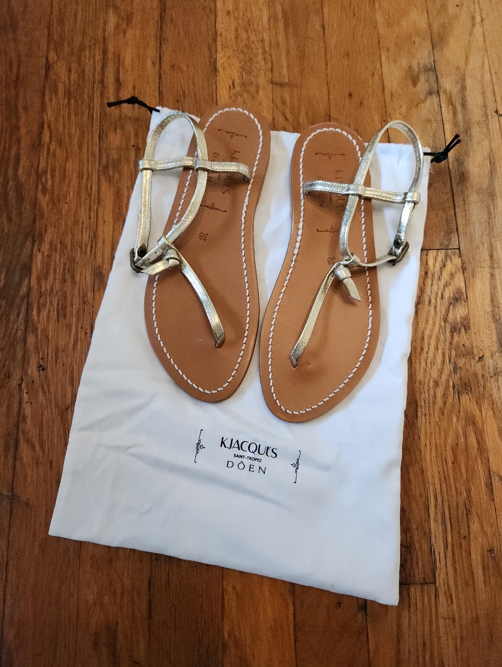 DÔEN x K.Jacques Gold Leather Baie Sandals NEW NWT - Picture 2 of 6